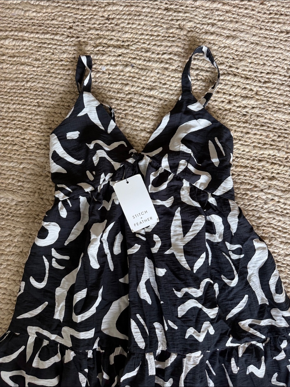 Black & White Abstract Tiered Sundress - Picture 4 of 5